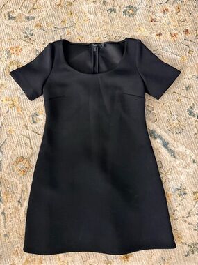 Theory Black Short-Sleeve Scoop Neck Mini Dress